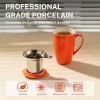 imageSweese 15 OZ Porcelain Tea Mug with Infuser and Lid Loose Leaf Tea Cup Gifts for Tea Lover Bluish GreyOrange