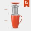 imageSweese 15 OZ Porcelain Tea Mug with Infuser and Lid Loose Leaf Tea Cup Gifts for Tea Lover Bluish GreyOrange