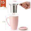 imageSweese 15 OZ Porcelain Tea Mug with Infuser and Lid Loose Leaf Tea Cup Gifts for Tea Lover Bluish GreyPink