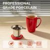 imageSweese 15 OZ Porcelain Tea Mug with Infuser and Lid Loose Leaf Tea Cup Gifts for Tea Lover Bluish GreyRed