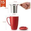imageSweese 15 OZ Porcelain Tea Mug with Infuser and Lid Loose Leaf Tea Cup Gifts for Tea Lover Bluish GreyRed