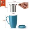 imageSweese 15 OZ Porcelain Tea Mug with Infuser and Lid Loose Leaf Tea Cup Gifts for Tea Lover Bluish GreySteel Blue