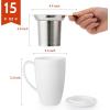 imageSweese 15 OZ Porcelain Tea Mug with Infuser and Lid Loose Leaf Tea Cup Gifts for Tea Lover Bluish GreyWhite