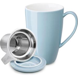 imageSweese 15 OZ Porcelain Tea Mug with Infuser and Lid Loose Leaf Tea Cup Gifts for Tea Lover Bluish GreyBluish Grey