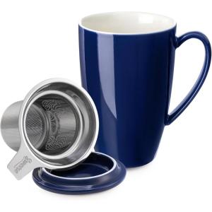 imageSweese 15 OZ Porcelain Tea Mug with Infuser and Lid Loose Leaf Tea Cup Gifts for Tea Lover Bluish GreyDark Blue
