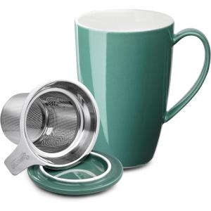imageSweese 15 OZ Porcelain Tea Mug with Infuser and Lid Loose Leaf Tea Cup Gifts for Tea Lover Bluish GreySage Green