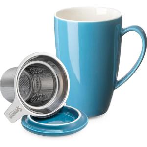 imageSweese 15 OZ Porcelain Tea Mug with Infuser and Lid Loose Leaf Tea Cup Gifts for Tea Lover Bluish GreySteel Blue