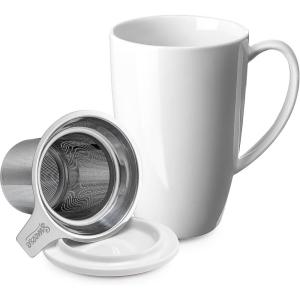 imageSweese 15 OZ Porcelain Tea Mug with Infuser and Lid Loose Leaf Tea Cup Gifts for Tea Lover Bluish GreyWhite