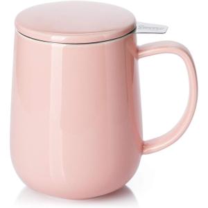 imageSweese 20 OZ Porcelain Tea Mug with Infuser and Lid Loose Leaf Tea Cup Gifts for Tea Lover  Mint GreenPink