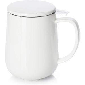 imageSweese 20 OZ Porcelain Tea Mug with Infuser and Lid Loose Leaf Tea Cup Gifts for Tea Lover  Mint GreenWhite