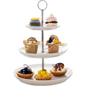 imageSweese 3 Tier Cupcake Stand White Porcelain Cake Stand Dessert Stand Tiered Serving Trays for Parties1075 inch