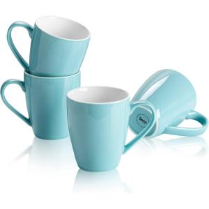 imageSweese Porcelain Coffee Mugs  16 Ounce Top to the Rim for Coffee Latte Tea Cocoa Set of 4 YellowTurquoise