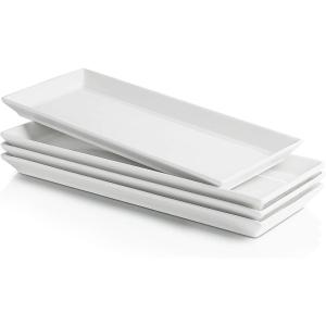 imageSweese Rectangular Porcelain Platters Serving Trays for Parties  138 Inch Set of 4 WhiteWhite