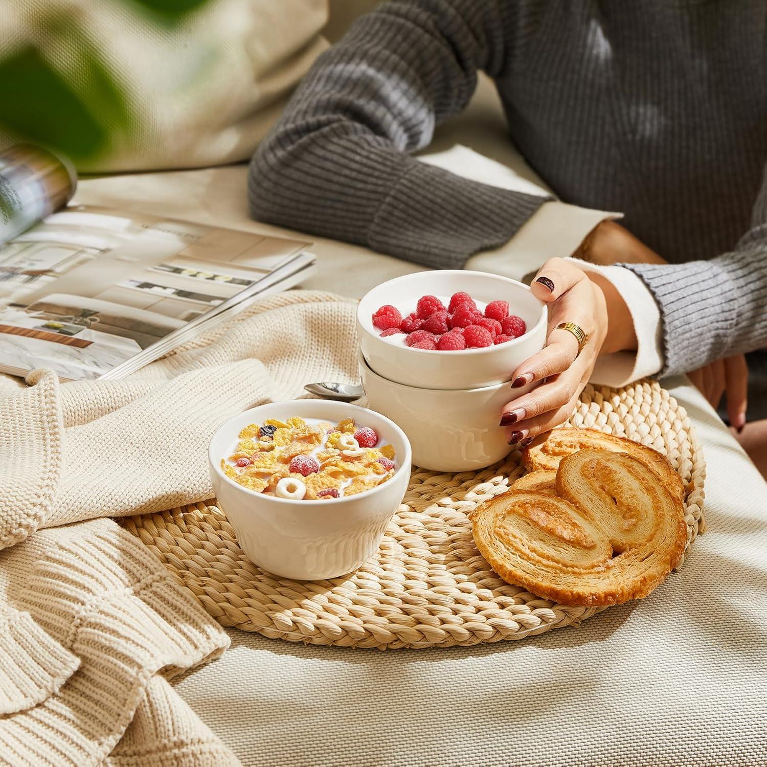 imageSweese Porcelain Bouillon Cups  8 Ounce Dessert Bowls  Set of 6 Multicolor Hot Assorted ColorsWhite