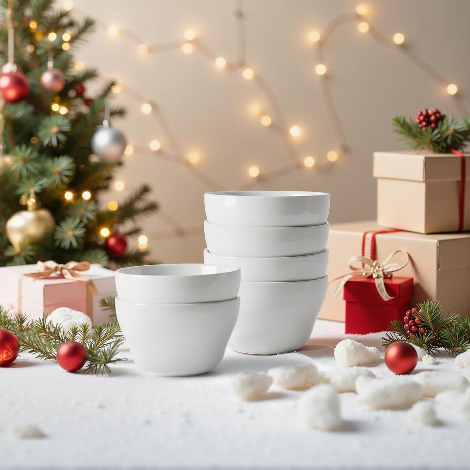 imageSweese Porcelain Bouillon Cups  8 Ounce Dessert Bowls  Set of 6 Multicolor Hot Assorted ColorsWhite