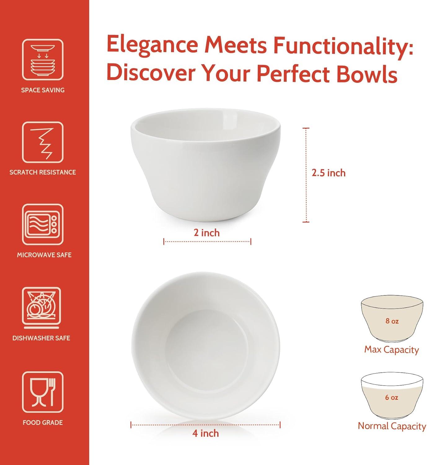 imageSweese Porcelain Bouillon Cups  8 Ounce Dessert Bowls  Set of 6 Multicolor Hot Assorted ColorsWhite