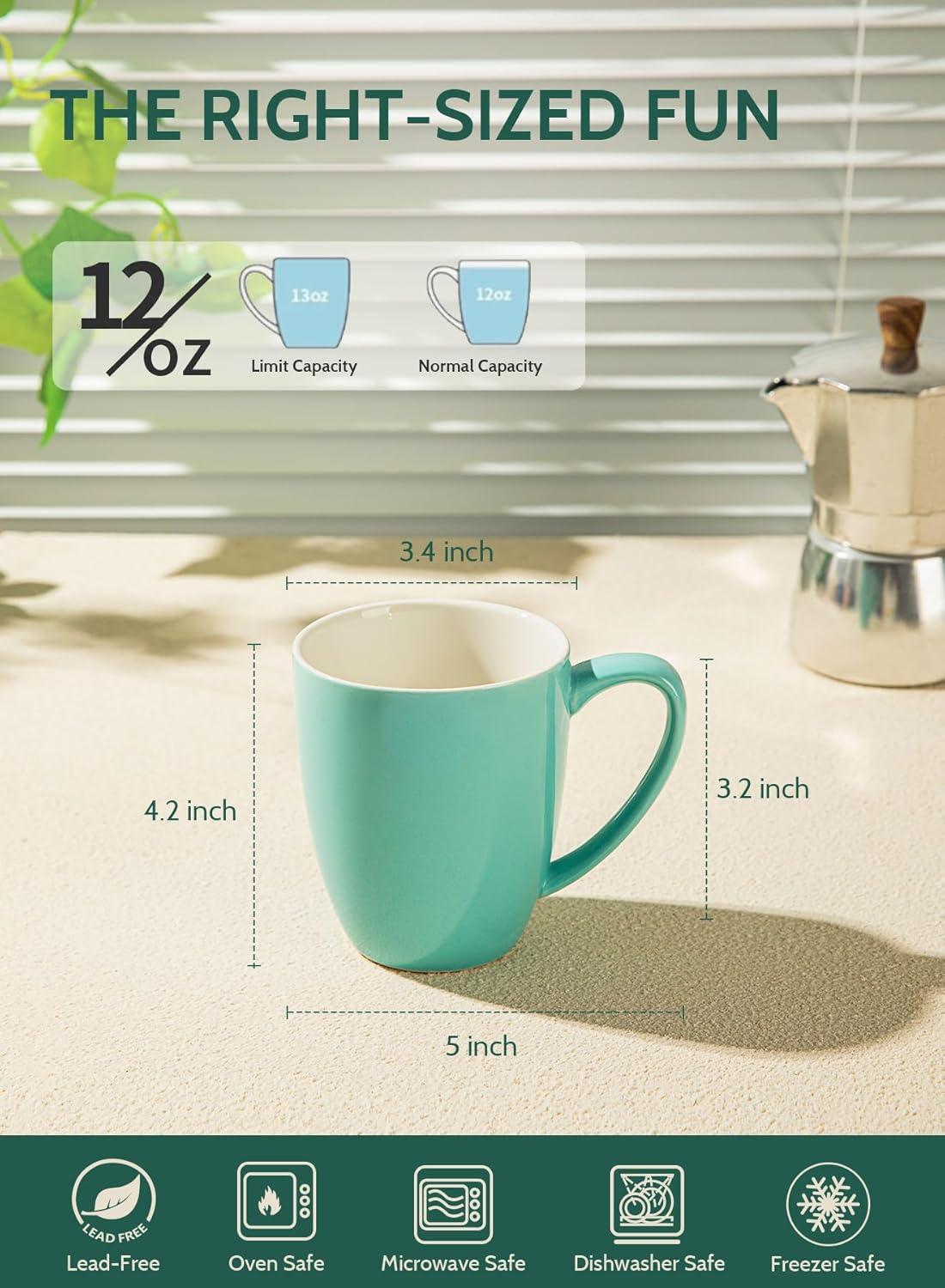 imageSweese Porcelain Mugs  12 Ounce for Coffee Tea Mocha and Mulled Drinks  Set of 6 WhiteCold Assorted Colors