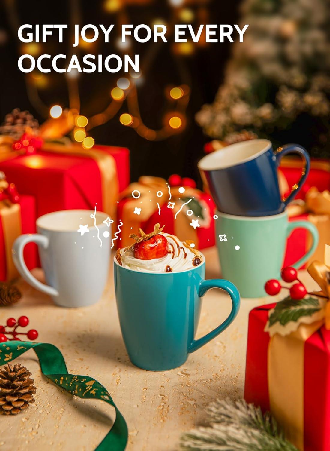 imageSweese Porcelain Mugs  12 Ounce for Coffee Tea Mocha and Mulled Drinks  Set of 6 WhiteCold Assorted Colors