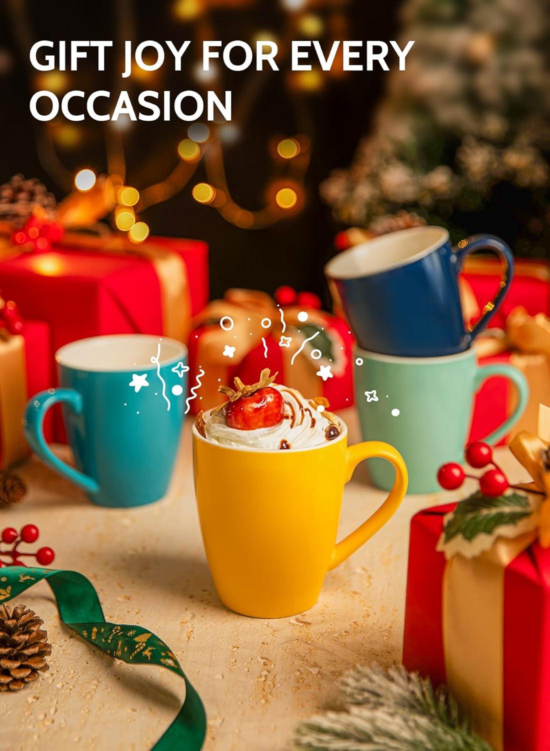 imageSweese Porcelain Mugs  12 Ounce for Coffee Tea Mocha and Mulled Drinks  Set of 6 WhiteHot Assorted Colors
