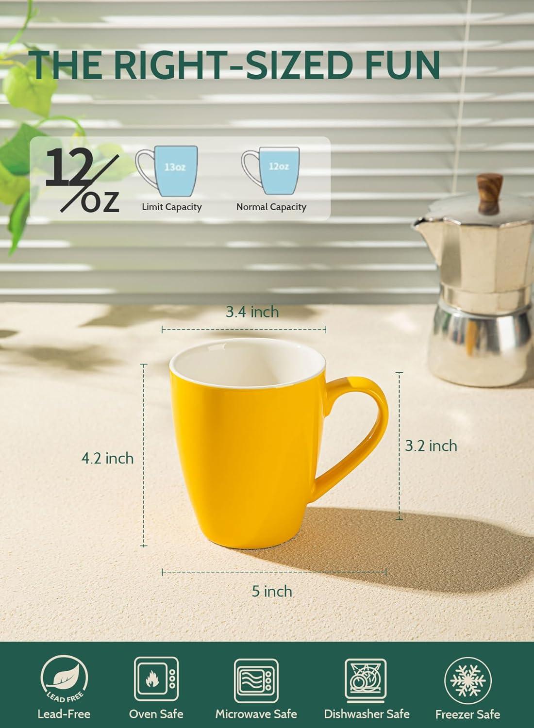 imageSweese Porcelain Mugs  12 Ounce for Coffee Tea Mocha and Mulled Drinks  Set of 6 WhiteHot Assorted Colors