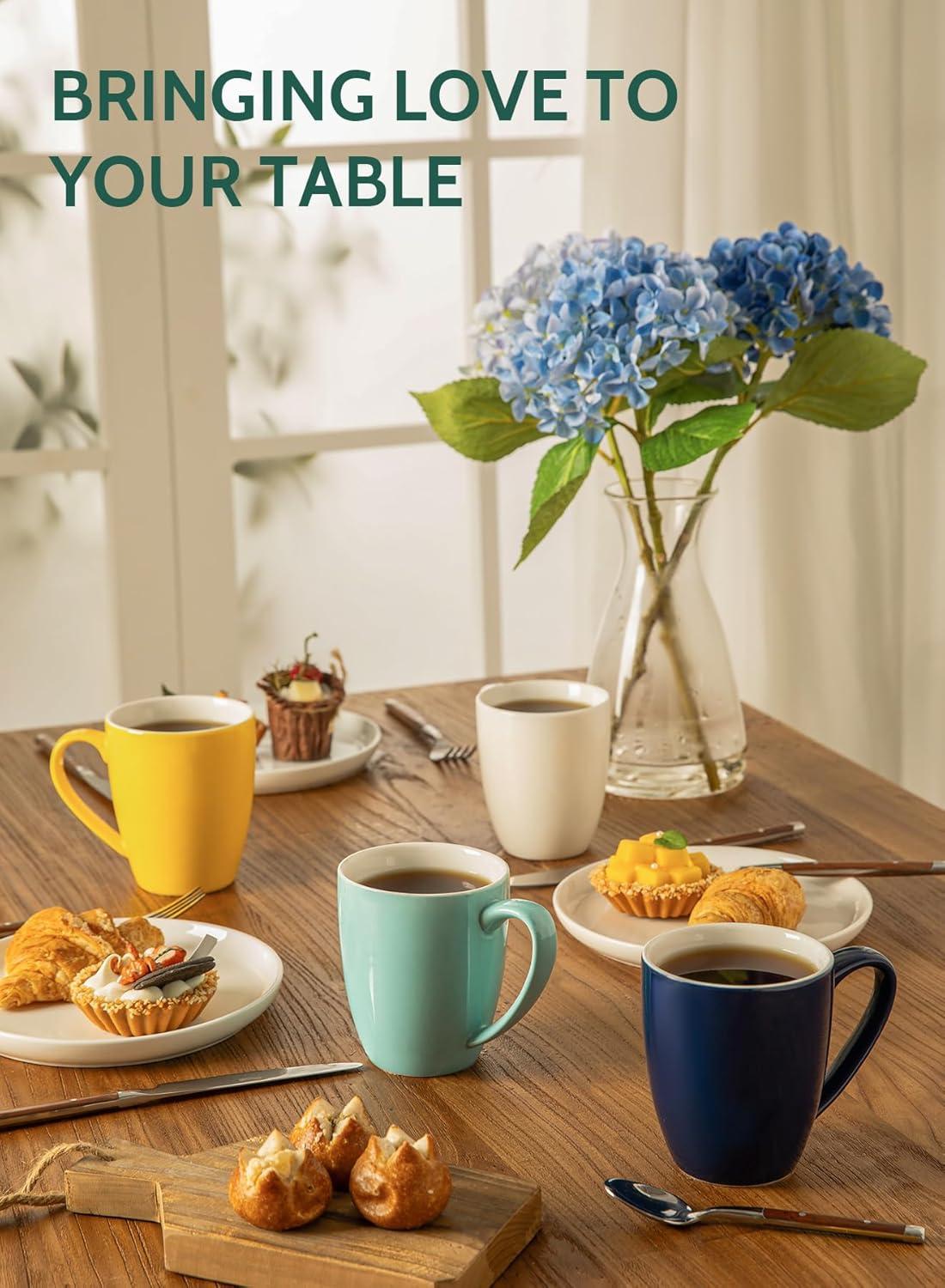 imageSweese Porcelain Mugs  12 Ounce for Coffee Tea Mocha and Mulled Drinks  Set of 6 WhiteHot Assorted Colors