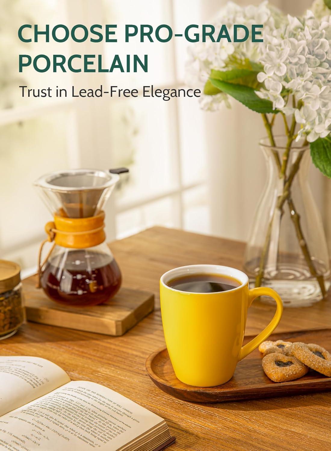 imageSweese Porcelain Mugs  12 Ounce for Coffee Tea Mocha and Mulled Drinks  Set of 6 WhiteHot Assorted Colors