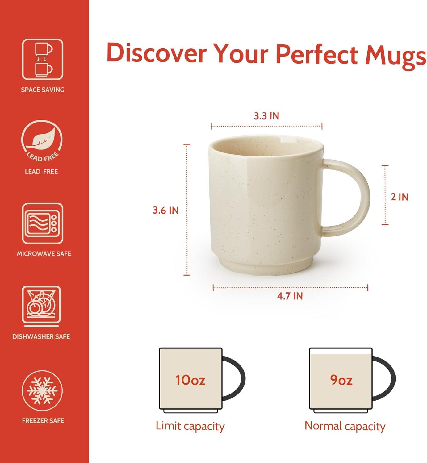 imageSweese Stackable Coffee Mugs  10 Oz Porcelain Cups for Cappuccino Cafe Mocha Latte and tea Set of 4 Assorted ColorsBeige