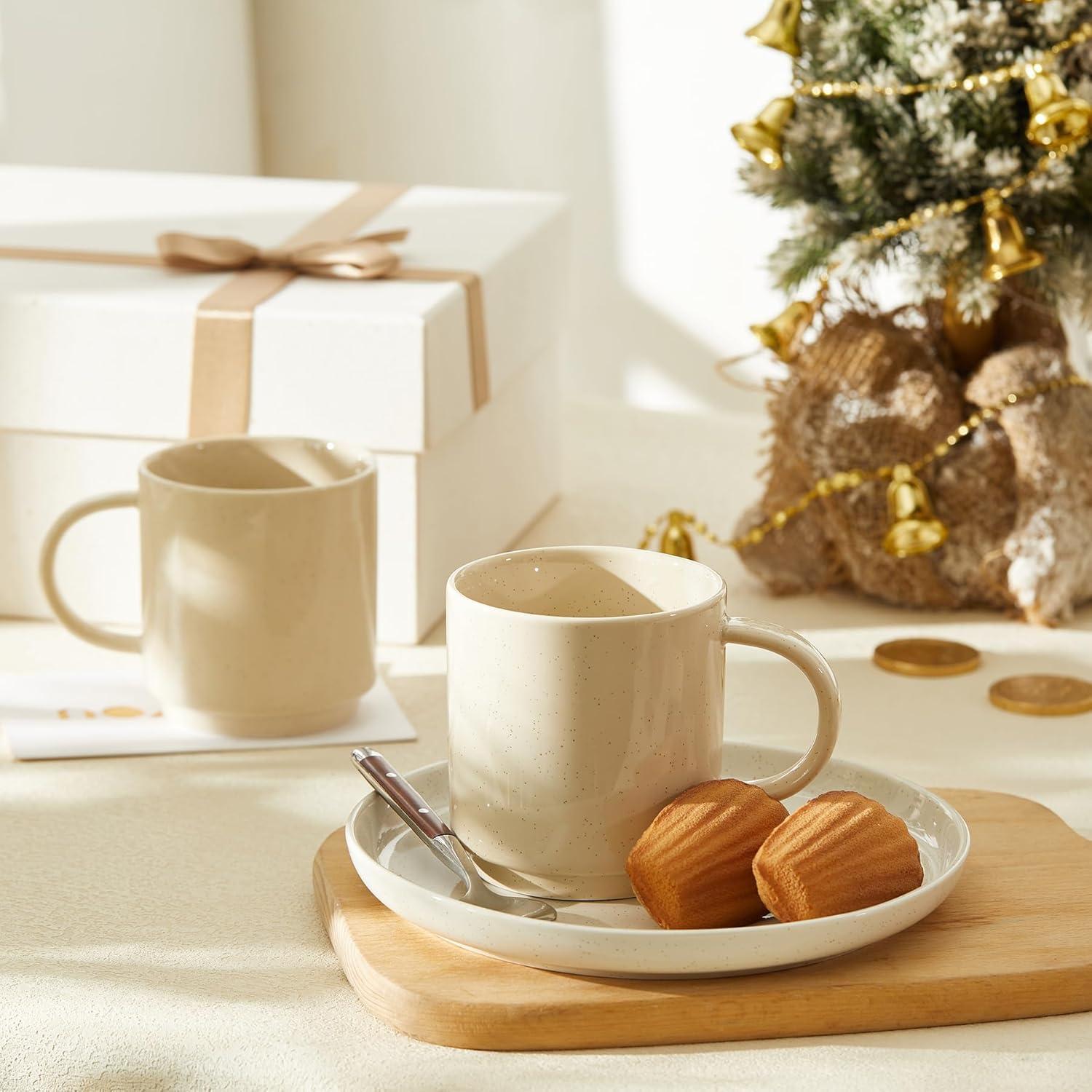 imageSweese Stackable Coffee Mugs  10 Oz Porcelain Cups for Cappuccino Cafe Mocha Latte and tea Set of 4 Assorted ColorsBeige
