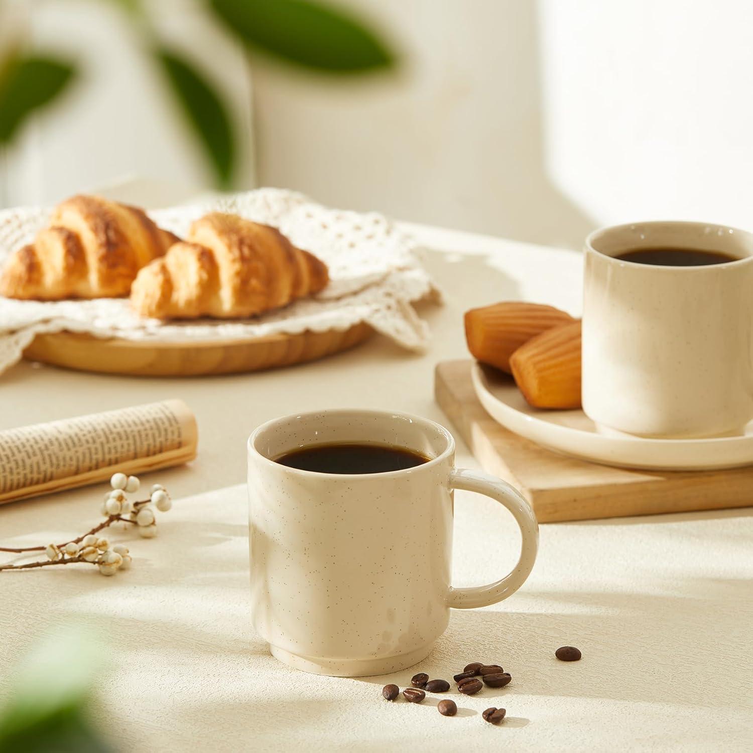 imageSweese Stackable Coffee Mugs  10 Oz Porcelain Cups for Cappuccino Cafe Mocha Latte and tea Set of 4 Assorted ColorsBeige