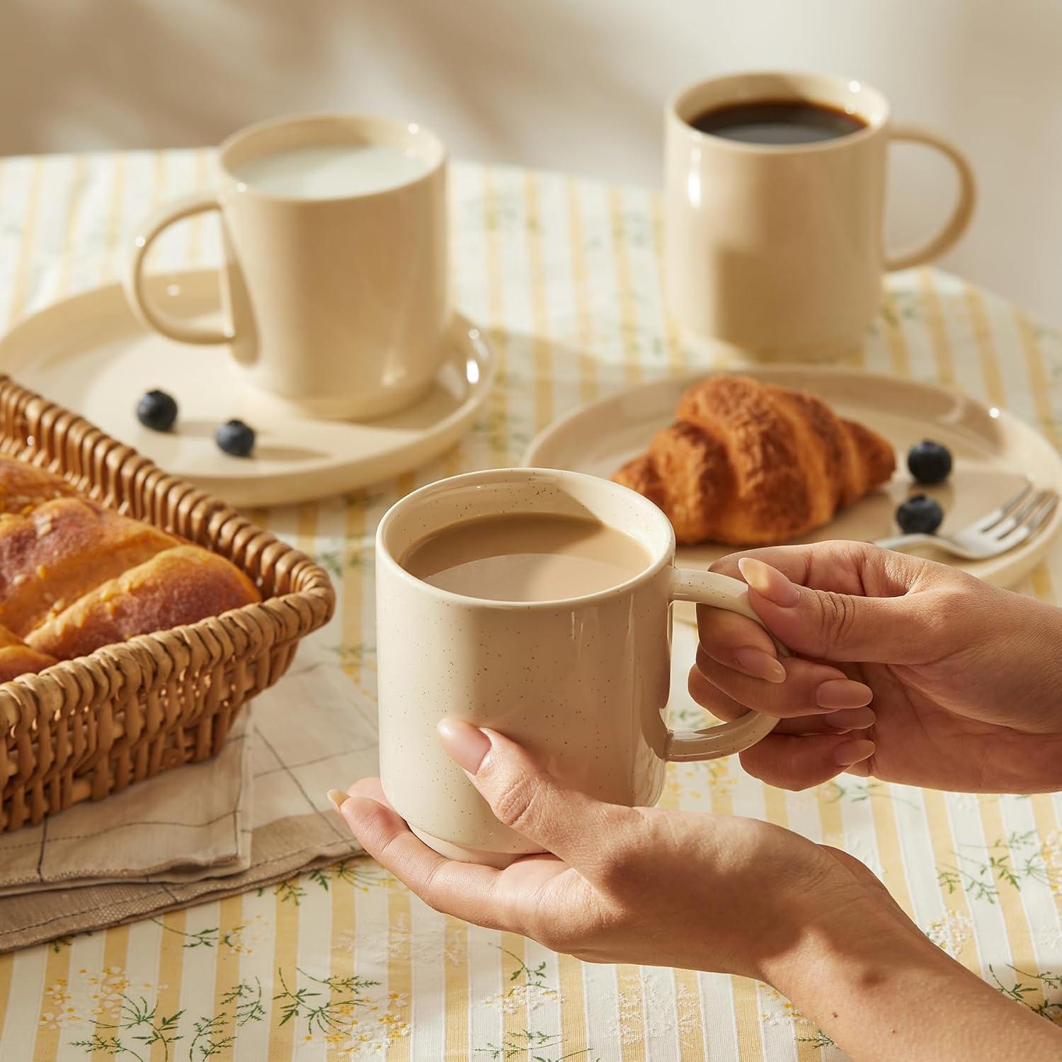 imageSweese Stackable Coffee Mugs  10 Oz Porcelain Cups for Cappuccino Cafe Mocha Latte and tea Set of 4 Assorted ColorsBeige