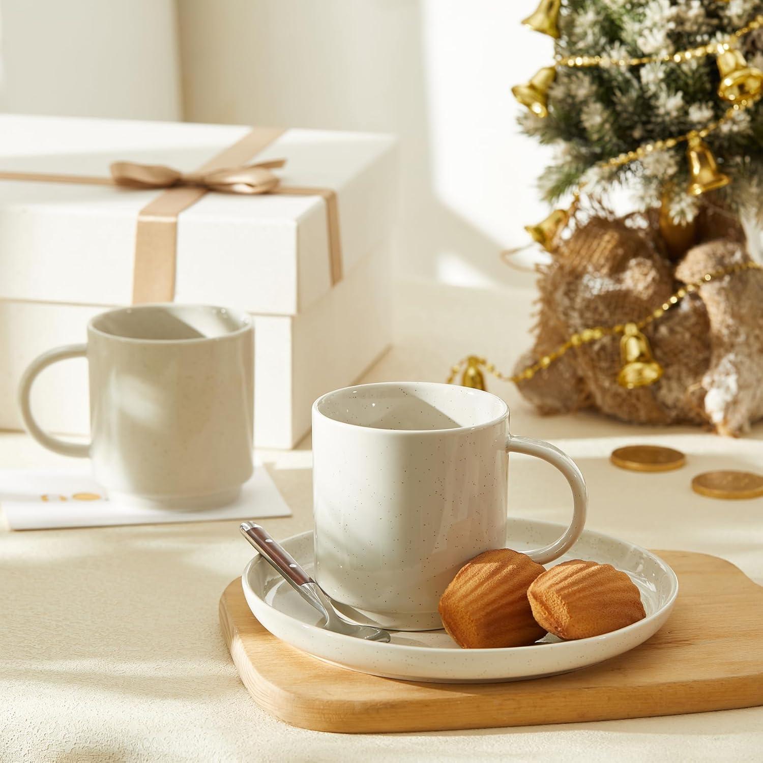 imageSweese Stackable Coffee Mugs  10 Oz Porcelain Cups for Cappuccino Cafe Mocha Latte and tea Set of 4 Assorted ColorsDove Grey