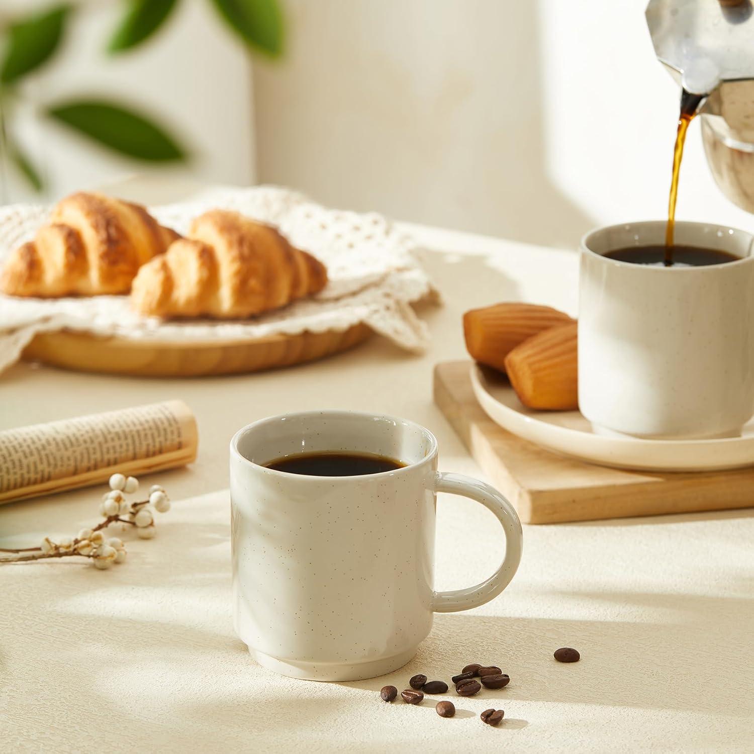 imageSweese Stackable Coffee Mugs  10 Oz Porcelain Cups for Cappuccino Cafe Mocha Latte and tea Set of 4 Assorted ColorsDove Grey