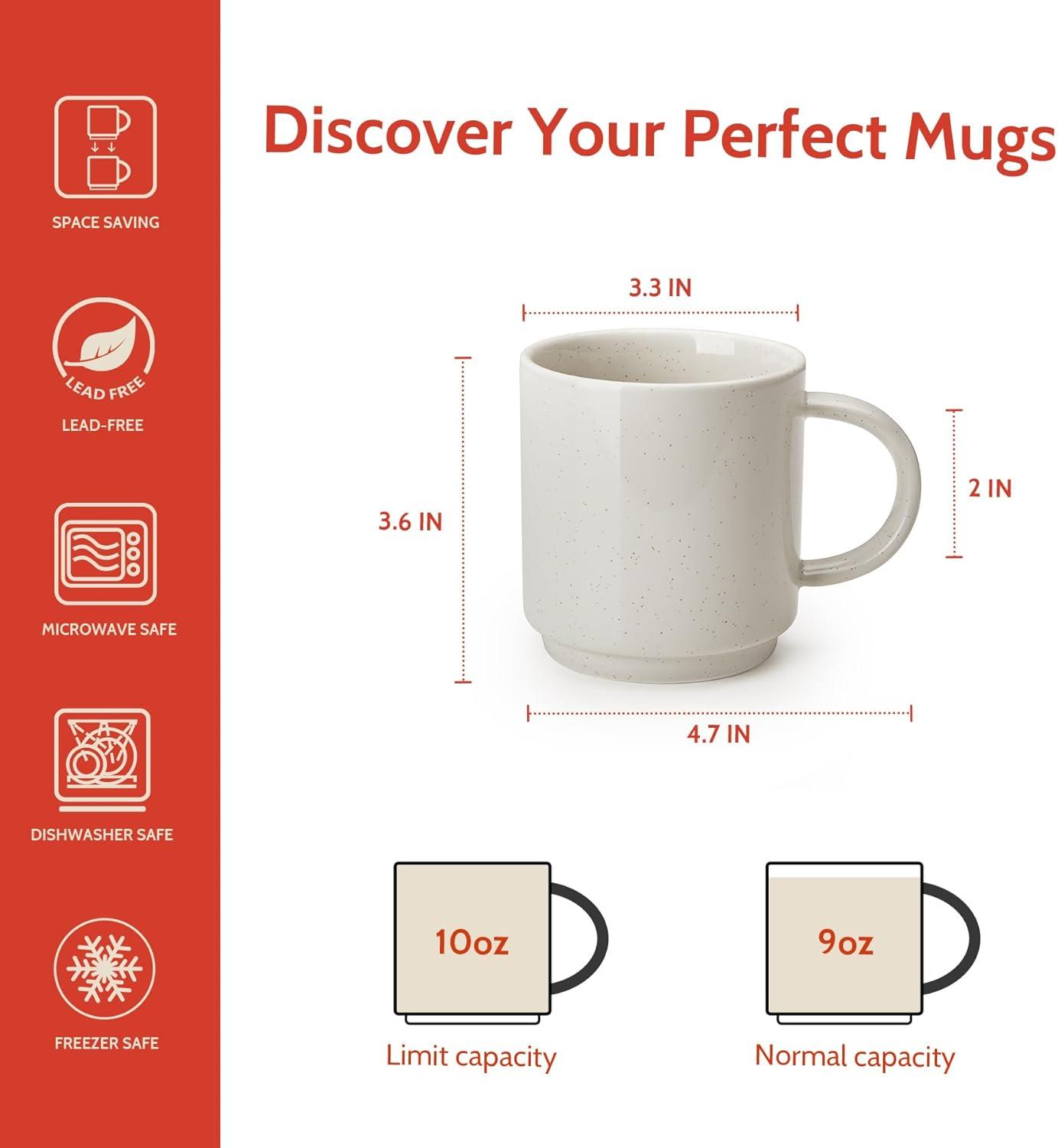 imageSweese Stackable Coffee Mugs  10 Oz Porcelain Cups for Cappuccino Cafe Mocha Latte and tea Set of 4 Assorted ColorsDove Grey