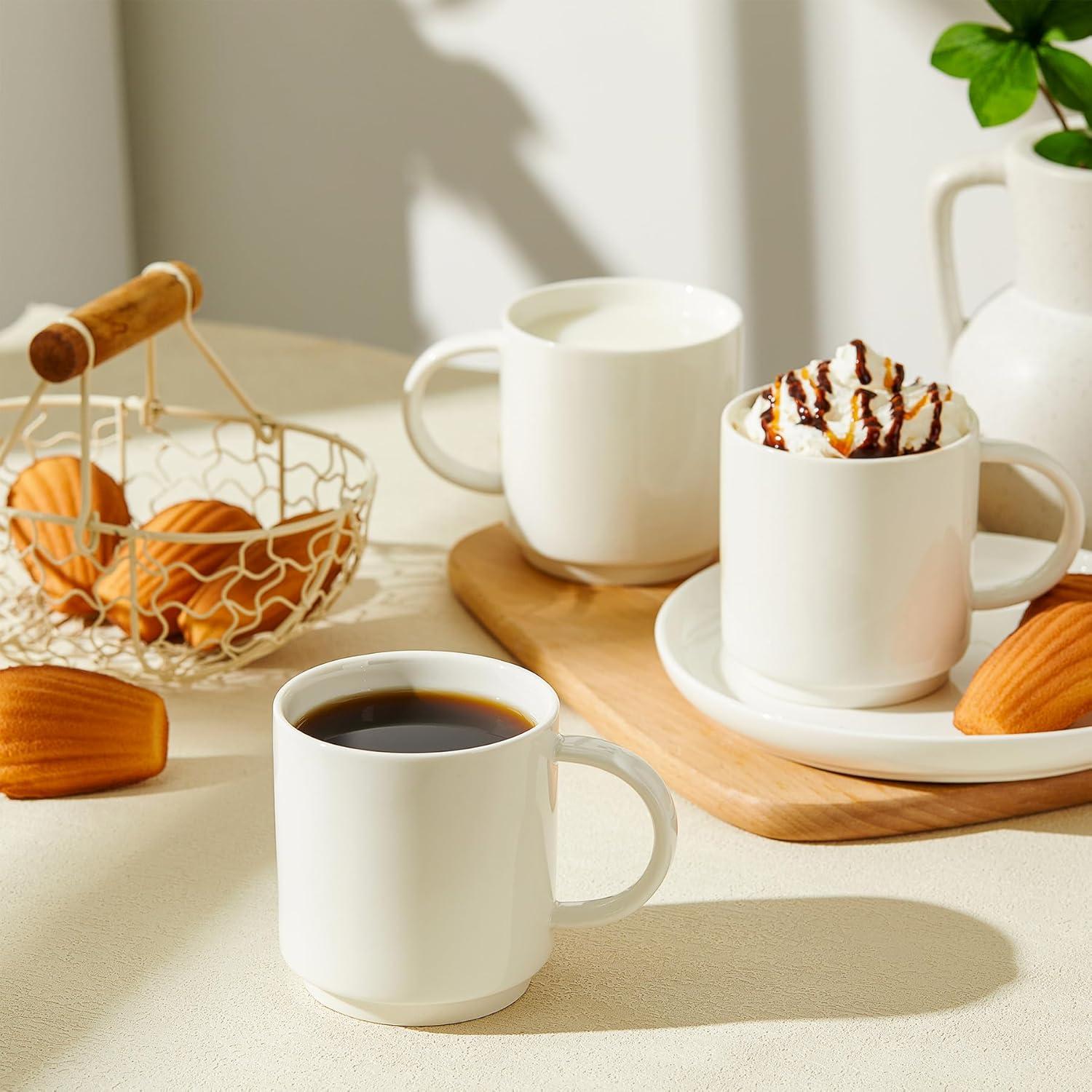 imageSweese Stackable Coffee Mugs  10 Oz Porcelain Cups for Specialty Coffee Drinks Cappuccino Cafe Mocha Latte and tea Set of 6 Cool Assorted ColorsWhite