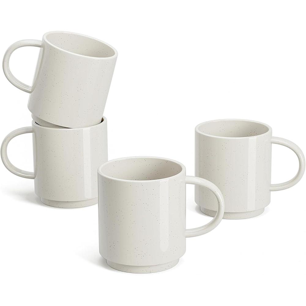imageSweese Stackable Coffee Mugs  10 Oz Porcelain Cups for Cappuccino Cafe Mocha Latte and tea Set of 4 Assorted ColorsDove Grey