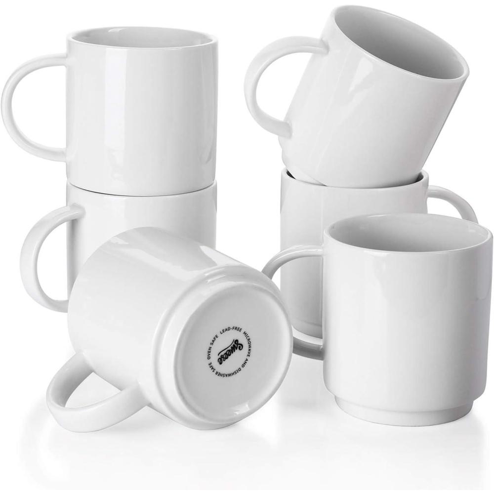 imageSweese Stackable Coffee Mugs  10 Oz Porcelain Cups for Specialty Coffee Drinks Cappuccino Cafe Mocha Latte and tea Set of 6 Cool Assorted ColorsWhite