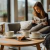 imageSweese 6 Ounce Cappuccino Cups with Saucers Porcelain Double Espresso Cups Set of 4  GrayGray