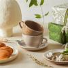 imageSweese 6 Ounce Cappuccino Cups with Saucers Porcelain Double Espresso Cups Set of 4  GrayYellow