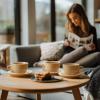 imageSweese 6 Ounce Cappuccino Cups with Saucers Porcelain Double Espresso Cups Set of 4  GrayYellow