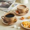 imageSweese 6 Ounce Cappuccino Cups with Saucers Porcelain Double Espresso Cups Set of 4  GrayYellow