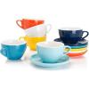 imageSweese 6 Ounce Cappuccino Cups with Saucers Porcelain Double Espresso Cups Set of 6  WhiteMulticolor