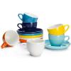 imageSweese 6 Ounce Cappuccino Cups with Saucers Porcelain Double Espresso Cups Set of 6  WhiteMulticolor