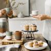 imageSweese 8 Ounce Cappuccino Cups Set of 4 Porcelain Stackable Coffee Cups with Saucers and Metal Stand Multicolor8 Ounce