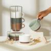 imageSweese 8 Ounce Cappuccino Cups Set of 4 Porcelain Stackable Coffee Cups with Saucers and Metal Stand Multicolor8 Ounce