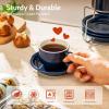 imageSweese 8 Ounce Porcelain Stackable Cappuccino Cups with Saucers and Metal Stand  for Specialty Coffee Drinks Cappuccino Latte Americano and Tea  Set of 4 WhiteNavy