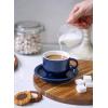 imageSweese 8 Ounce Porcelain Stackable Cappuccino Cups with Saucers and Metal Stand  for Specialty Coffee Drinks Cappuccino Latte Americano and Tea  Set of 4 WhiteNavy