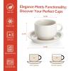 imageSweese 8 Ounce Porcelain Stackable Cappuccino Cups with Saucers and Metal Stand  for Specialty Coffee Drinks Cappuccino Latte Americano and Tea  Set of 4 WhiteDove Grey