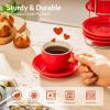 imageSweese 8 Ounce Porcelain Stackable Cappuccino Cups with Saucers and Metal Stand  for Specialty Coffee Drinks Cappuccino Latte Americano and Tea  Set of 4 WhiteRed