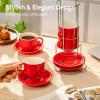 imageSweese 8 Ounce Porcelain Stackable Cappuccino Cups with Saucers and Metal Stand  for Specialty Coffee Drinks Cappuccino Latte Americano and Tea  Set of 4 WhiteRed