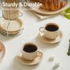 imageSweese 8 Ounce Porcelain Stackable Cappuccino Cups with Saucers and Metal Stand  for Specialty Coffee Drinks Cappuccino Latte Americano and Tea  Set of 4 WhiteBeige